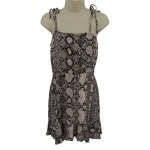 Express Women Small Snake Print Sundress Dress Tie Straps Ruffle Hem Ruched Back